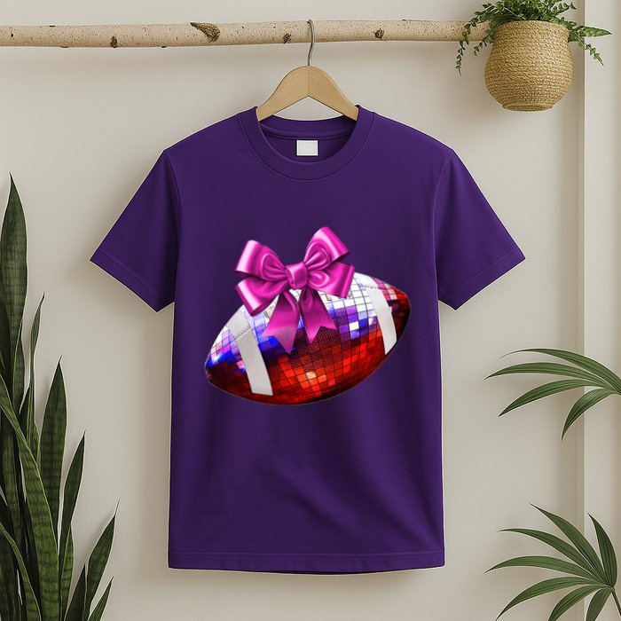 Cute Disco Ball Football Coquette Ribbon Style T-Shirt