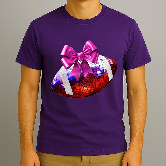 Cute Disco Ball Football Coquette Ribbon Style T-Shirt