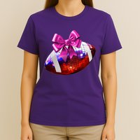 Cute Disco Ball Football Coquette Ribbon Style T-Shirt