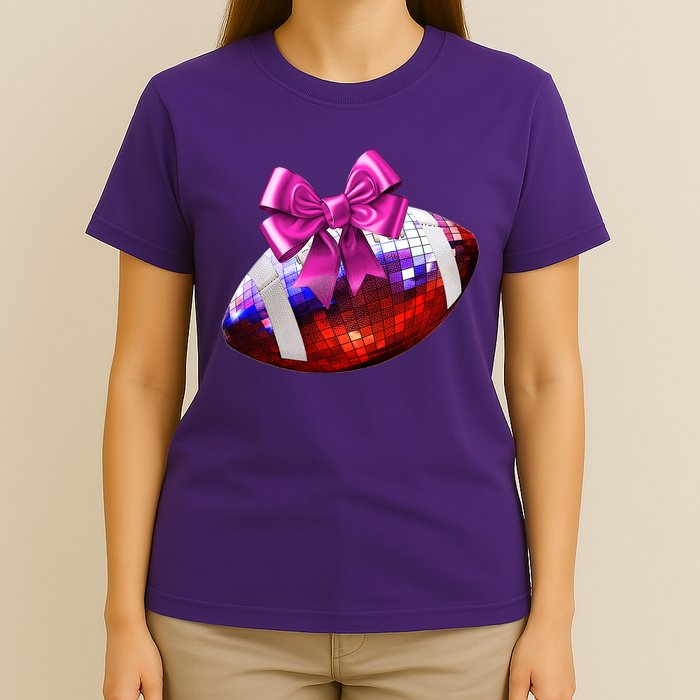 Cute Disco Ball Football Coquette Ribbon Style T-Shirt