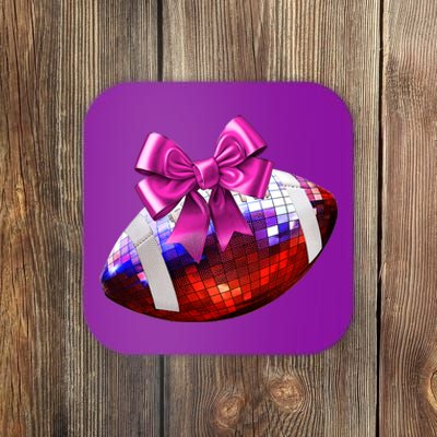 Cute Disco Ball Football Coquette Ribbon Style Coaster