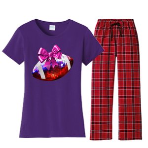 Cute Disco Ball Football Coquette Ribbon Style Women's Flannel Pajama Set