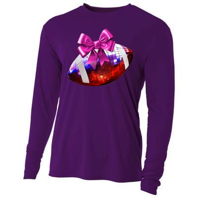 Cute Disco Ball Football Coquette Ribbon Style Cooling Performance Long Sleeve Crew