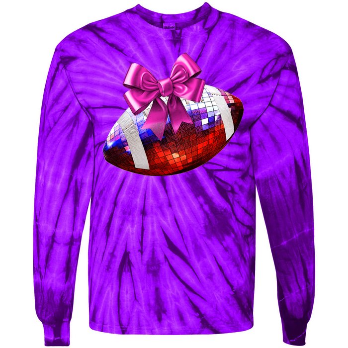 Cute Disco Ball Football Coquette Ribbon Style Tie-Dye Long Sleeve Shirt