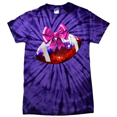 Cute Disco Ball Football Coquette Ribbon Style Tie-Dye T-Shirt