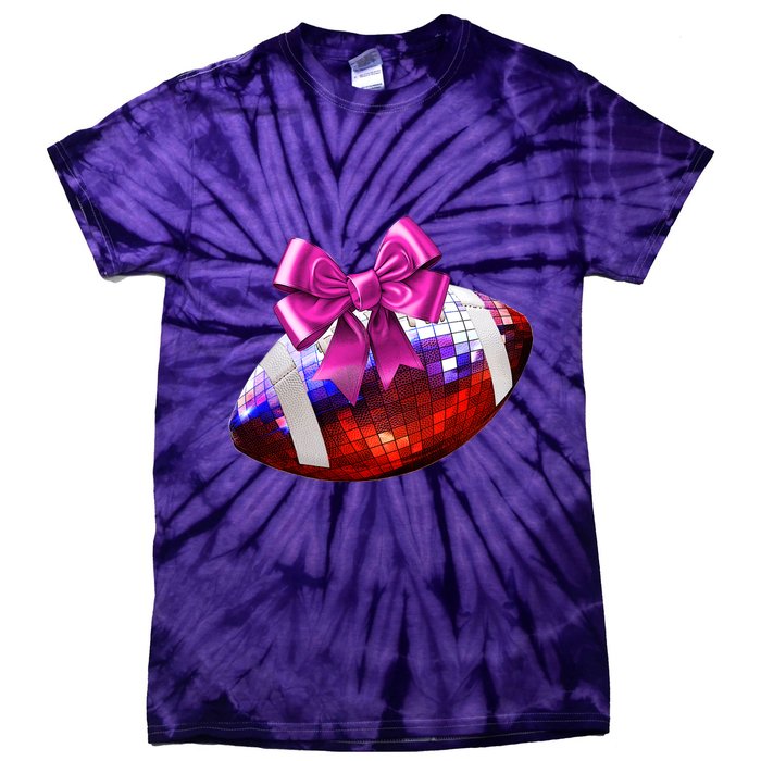 Cute Disco Ball Football Coquette Ribbon Style Tie-Dye T-Shirt