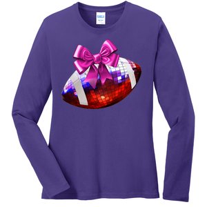 Cute Disco Ball Football Coquette Ribbon Style Ladies Long Sleeve Shirt