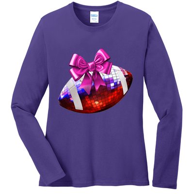 Cute Disco Ball Football Coquette Ribbon Style Ladies Long Sleeve Shirt