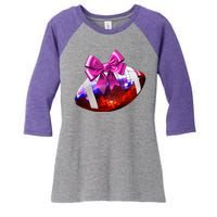 Cute Disco Ball Football Coquette Ribbon Style Women's Tri-Blend 3/4-Sleeve Raglan Shirt