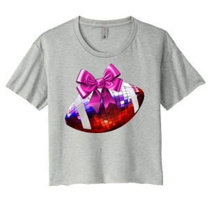 Cute Disco Ball Football Coquette Ribbon Style Women's Crop Top Tee