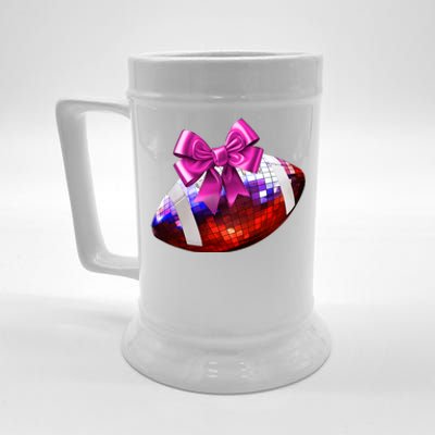 Cute Disco Ball Football Coquette Ribbon Style Beer Stein