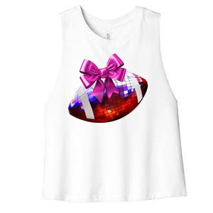 Cute Disco Ball Football Coquette Ribbon Style Women's Racerback Cropped Tank