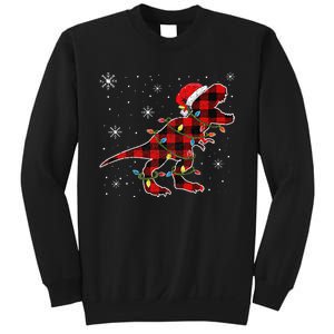 Christmas Dinosaur Buffalo Plaid Tree Light Trex Pajama Sweatshirt