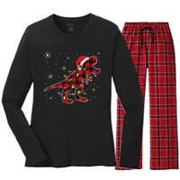 Christmas Dinosaur Buffalo Plaid Tree Light Trex Pajama Women's Long Sleeve Flannel Pajama Set 