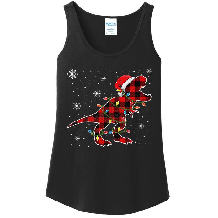 Christmas Dinosaur Buffalo Plaid Tree Light Trex Pajama Ladies Essential Tank