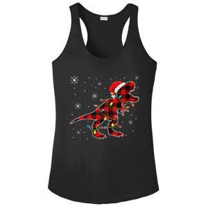 Christmas Dinosaur Buffalo Plaid Tree Light Trex Pajama Ladies PosiCharge Competitor Racerback Tank