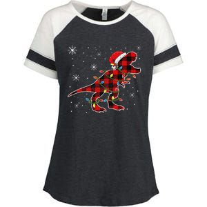 Christmas Dinosaur Buffalo Plaid Tree Light Trex Pajama Enza Ladies Jersey Colorblock Tee