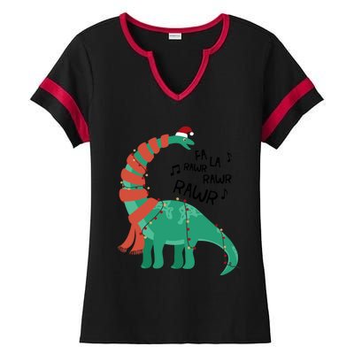 Christmas Dinosaur Brontosaurus Singing Fa Ra Rawr Xmas Gift Ladies Halftime Notch Neck Tee