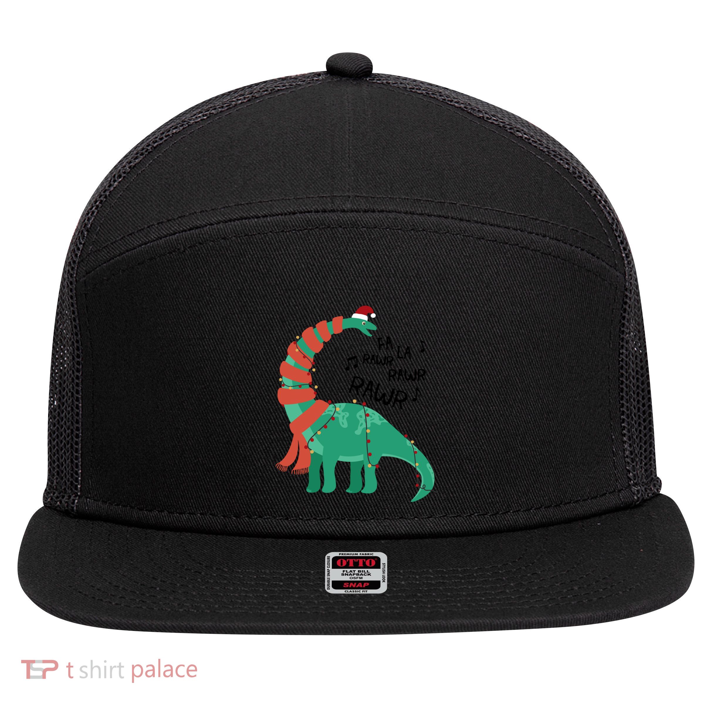 Christmas Dinosaur Brontosaurus Singing Fa Ra Rawr Xmas Gift 7 Panel Mesh Trucker Snapback Hat