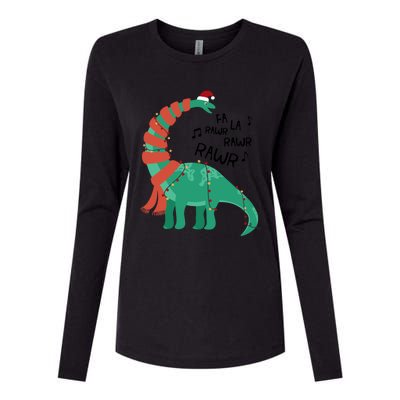 Christmas Dinosaur Brontosaurus Singing Fa Ra Rawr Xmas Gift Womens Cotton Relaxed Long Sleeve T-Shirt