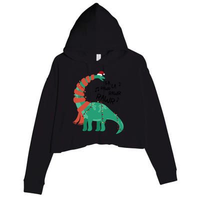 Christmas Dinosaur Brontosaurus Singing Fa Ra Rawr Xmas Gift Crop Fleece Hoodie