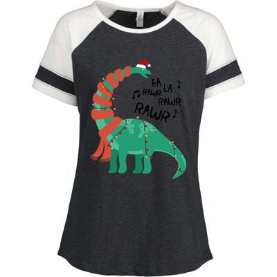 Christmas Dinosaur Brontosaurus Singing Fa Ra Rawr Xmas Gift Enza Ladies Jersey Colorblock Tee