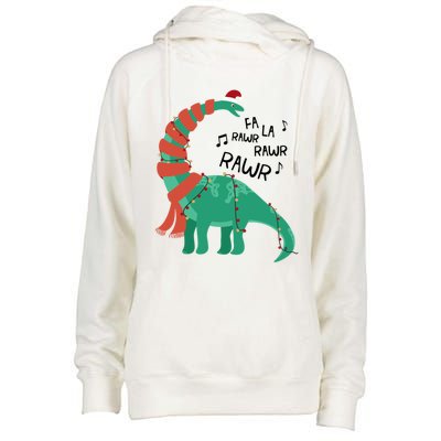 Christmas Dinosaur Brontosaurus Singing Fa Ra Rawr Xmas Gift Womens Funnel Neck Pullover Hood