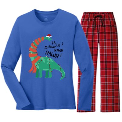 Christmas Dinosaur Brontosaurus Singing Fa Ra Rawr Xmas Gift Women's Long Sleeve Flannel Pajama Set 