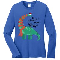 Christmas Dinosaur Brontosaurus Singing Fa Ra Rawr Xmas Gift Ladies Long Sleeve Shirt