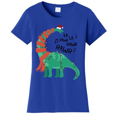 Christmas Dinosaur Brontosaurus Singing Fa Ra Rawr Xmas Gift Women's T-Shirt