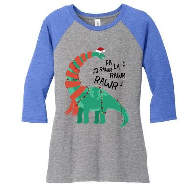 Christmas Dinosaur Brontosaurus Singing Fa Ra Rawr Xmas Gift Women's Tri-Blend 3/4-Sleeve Raglan Shirt