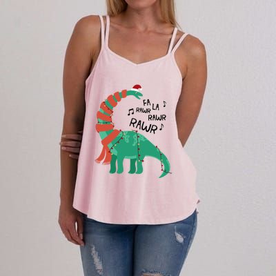 Christmas Dinosaur Brontosaurus Singing Fa Ra Rawr Xmas Gift Women's Strappy Tank