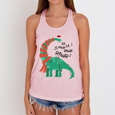 Christmas Dinosaur Brontosaurus Singing Fa Ra Rawr Xmas Gift Women's Knotted Racerback Tank