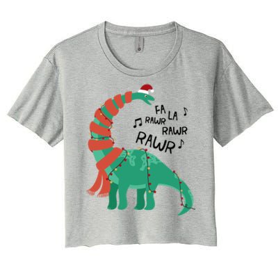 Christmas Dinosaur Brontosaurus Singing Fa Ra Rawr Xmas Gift Women's Crop Top Tee