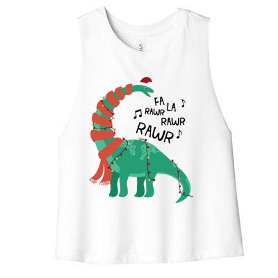 Christmas Dinosaur Brontosaurus Singing Fa Ra Rawr Xmas Gift Women's Racerback Cropped Tank