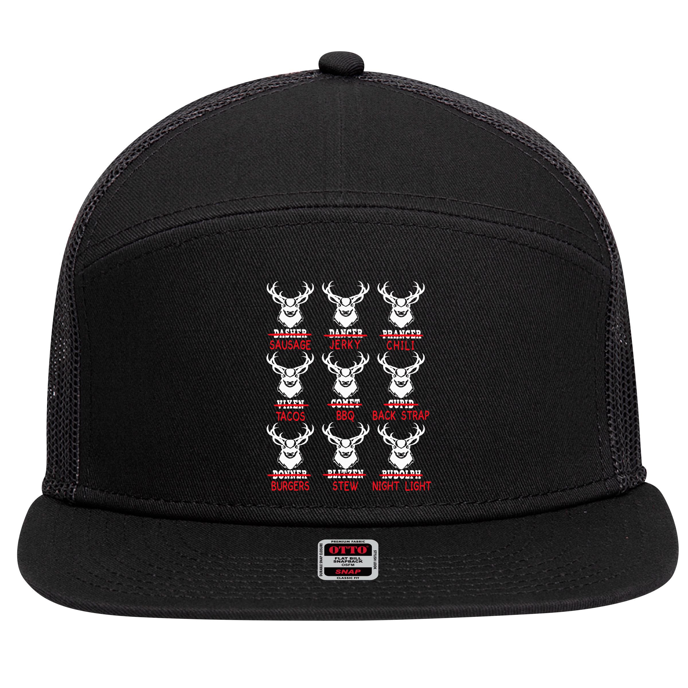 Christmas Deer Bow Hunting Santa Hunter 7 Panel Mesh Trucker Snapback Hat