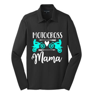 Cute Dirt Bike Motocross Mother Racing Moto Mom Gift Silk Touch Performance Long Sleeve Polo