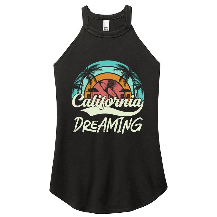 California Dreaming Beach Palm Tree Summer Vacation Surfers Great Gift Women's Perfect Tri Rocker Tank