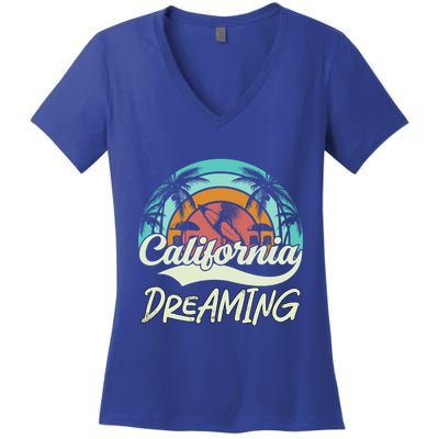 California Dreaming Beach Palm Tree Summer Vacation Surfers Great Gift Women's V-Neck T-Shirt