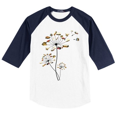 Cute Dandelion Books Flower Fly Reading Fan Club Gift Baseball Sleeve Shirt