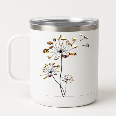 Cute Dandelion Books Flower Fly Reading Fan Club Gift 12 oz Stainless Steel Tumbler Cup