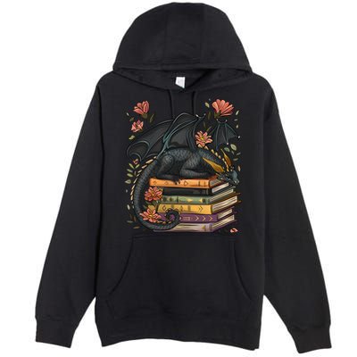 Cute Dragon Books Cottagecore Flower Bookworm Book Lover Premium Pullover Hoodie