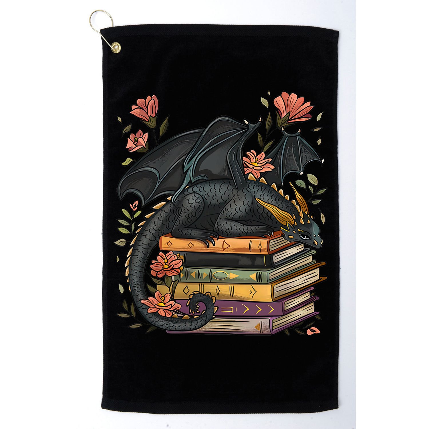 Cute Dragon Books Cottagecore Flower Bookworm Book Lover Golf Towel