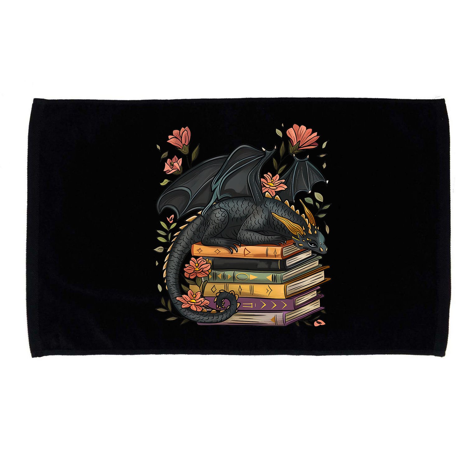 Cute Dragon Books Cottagecore Flower Bookworm Book Lover Microfiber Hand Towel