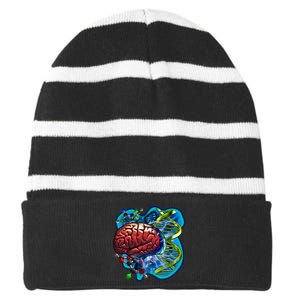 Cool DNA Brain Striped Beanie with Solid Band