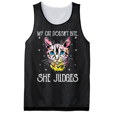 Cat Doesn't Bite She Judges Cat Mom Sarcastic Cat Dad Mesh Reversible Basketball Jersey Tank