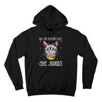 Cat Doesn't Bite She Judges Cat Mom Sarcastic Cat Dad Tall Hoodie