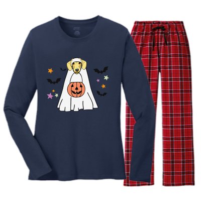 Cream Dachshund Boo Ghost Dog Lover Halloween Women's Long Sleeve Flannel Pajama Set 