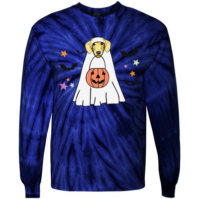 Cream Dachshund Boo Ghost Dog Lover Halloween Tie-Dye Long Sleeve Shirt