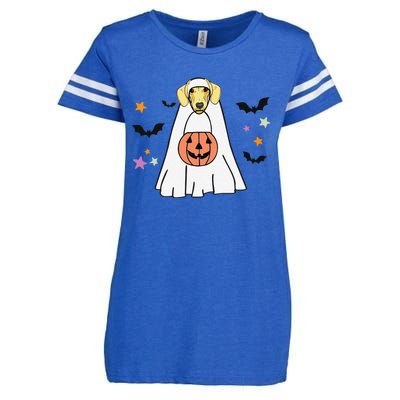 Cream Dachshund Boo Ghost Dog Lover Halloween Enza Ladies Jersey Football T-Shirt